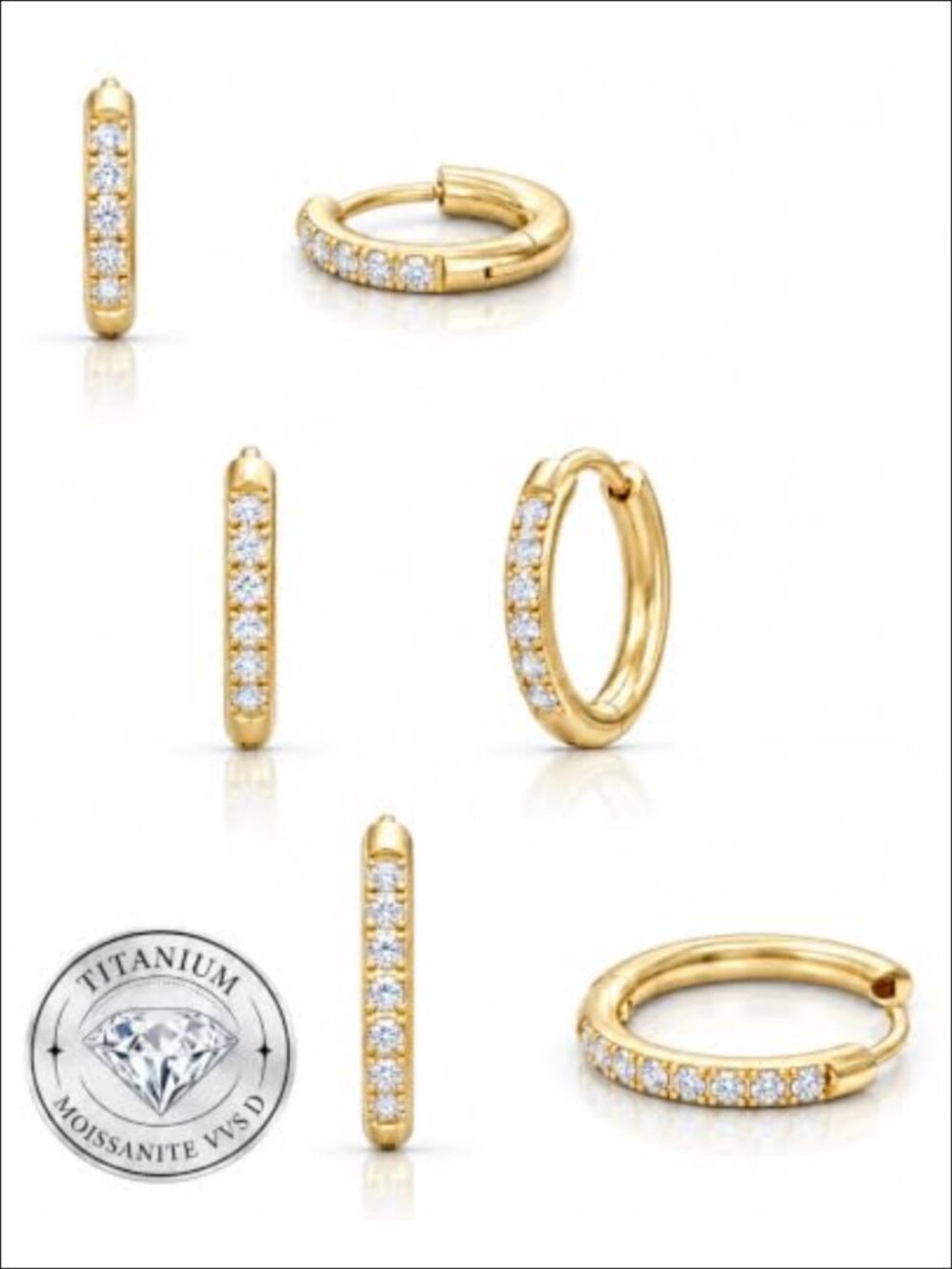 Titanium Moissanite Hoop Earrings VVS1 D Color Huggie Stackable